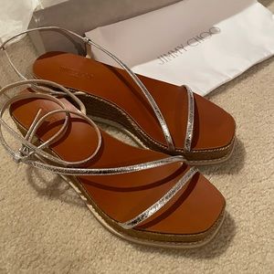 Jimmy Choo Drive Espadrille Sandals-Silver (39/9)